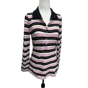 Tommy Hilfiger Stripe 3/4 Henley Collared Long Sleeve Top Size M